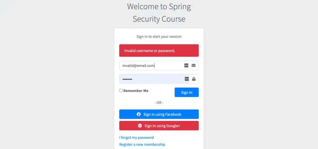 Spring security login error message